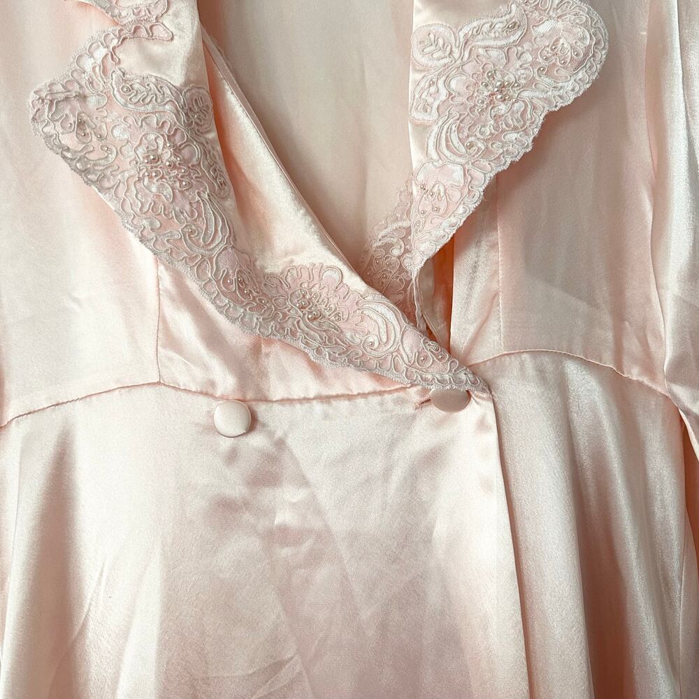 Etienne Peach Satin Vintage Long Robe Beaded Lace Slip Night Gown NWT Medium - Picture 5 of 16